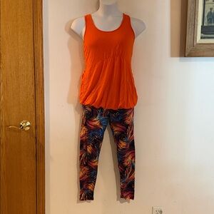 3 for $15 Racerback Bubble Hem Tank Top Colorful Leggings Casual Active Set